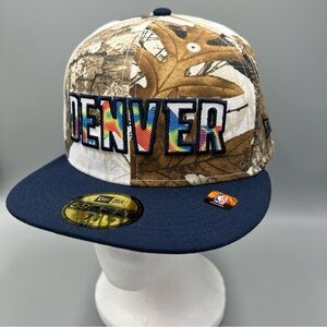 New Era 59Fifty 2024 NBA Denver Nuggets Woodland Tree Camo Hat. Cap, Sz 7 3/8
